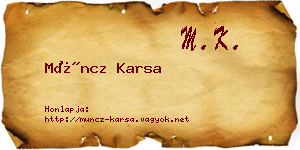 Müncz Karsa névjegykártya